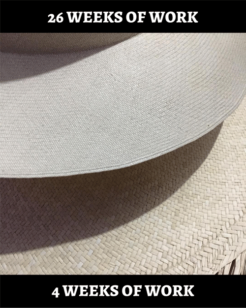 Comparison between a thick hat and an extra fine one, this is the reason why a hand-woven hat by Domingo Carranza has such a great value.