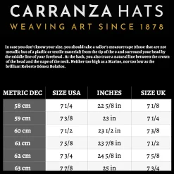 Domingo Carranza hat size conversion table