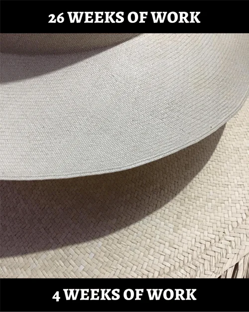 Comparison between a thick hat and an extra fine one, this is the reason why a hand-woven hat by Domingo Carranza has such a great value.