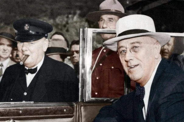 Winston Churchill with Franklin Delano Roosevelt with a Montecristi Panama hat
